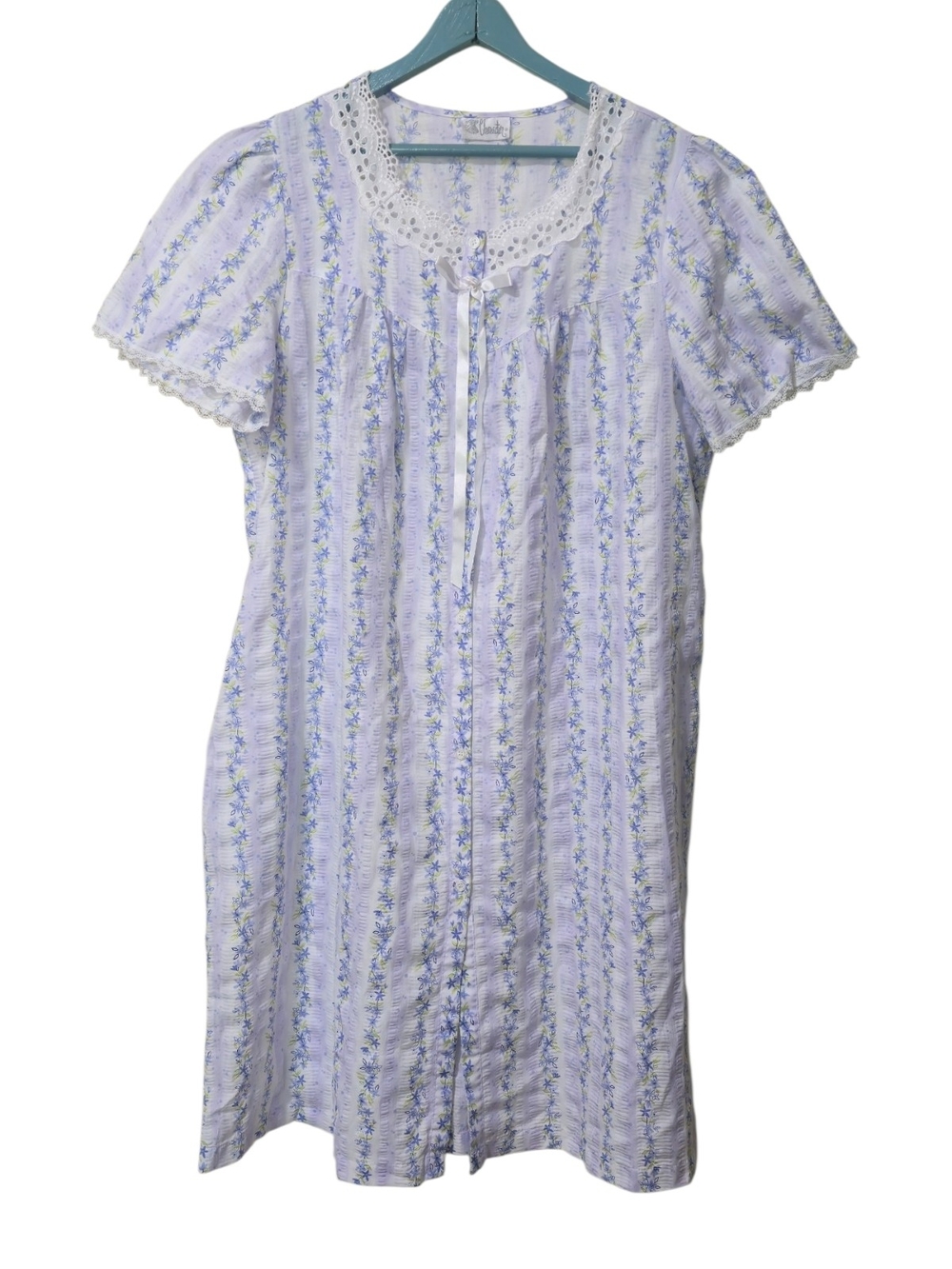 Vintage Character Lavender Floral House Dress Nightgown Cottagecore Nap Lace L